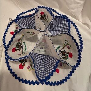 Portugal roll warmer. Blue and White Rooster Embroidered Doily